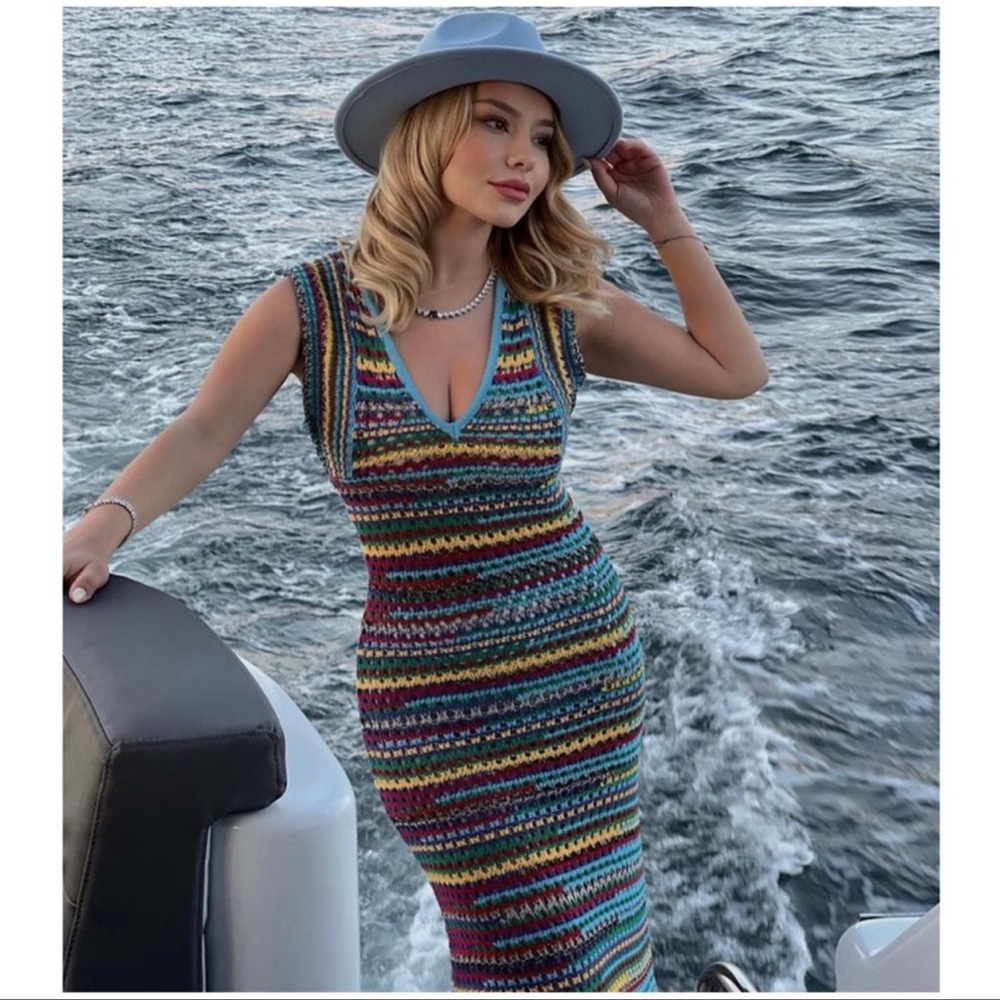 Zara Multicolored Crochet Knit Dress
